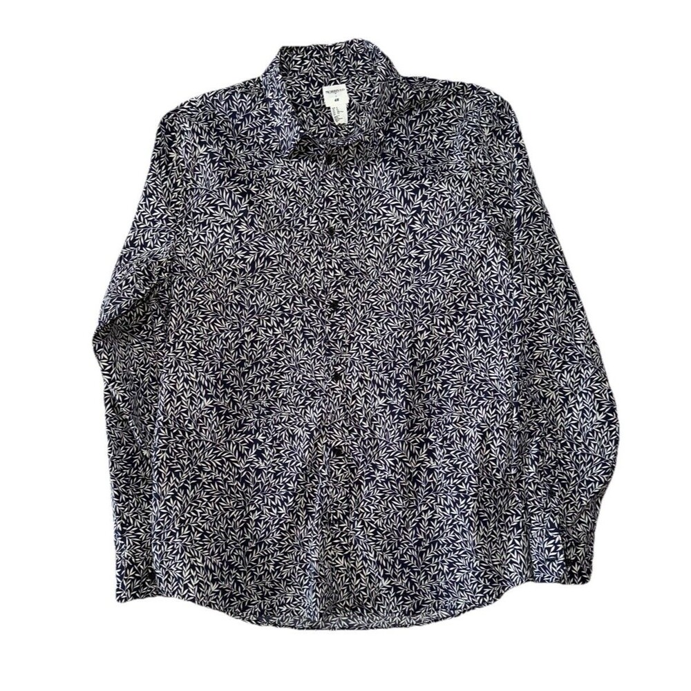 Morris & Co x HM Willow Bough Leaf Print Button Down Shirt Navy White XL NWT